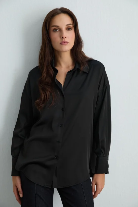 Relaxed Fit Satin Shirt Black - 4