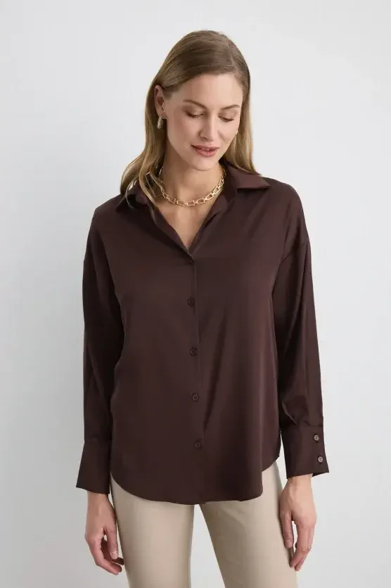 Relaxed-Fit Satin Shirt - Brown - Gusto