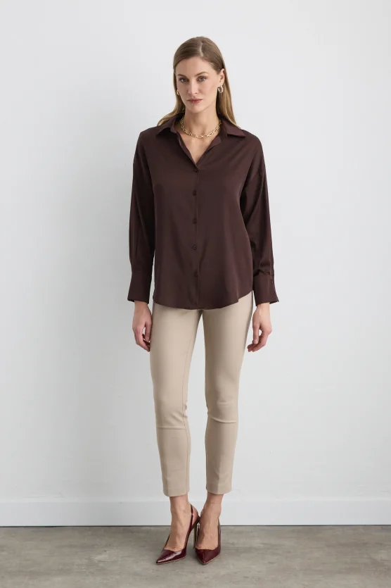 Relaxed Fit Satin Shirt Brown - Gusto