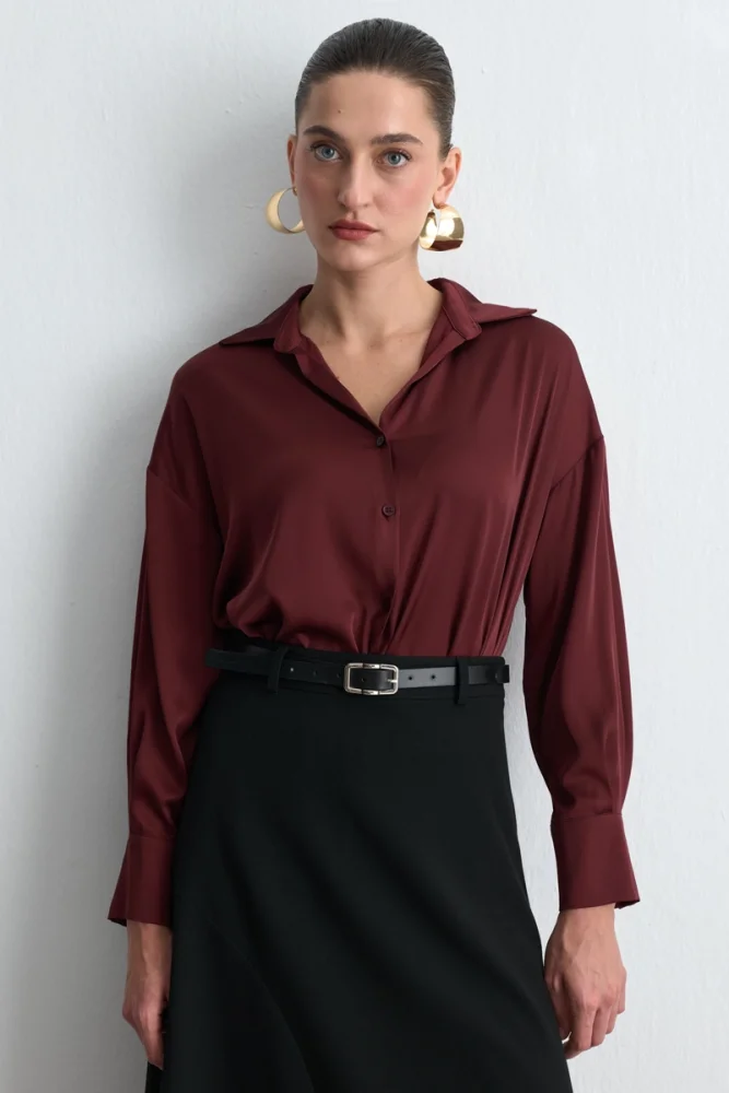 Relaxed Fit Satin Shirt Burgundy Burgundy
