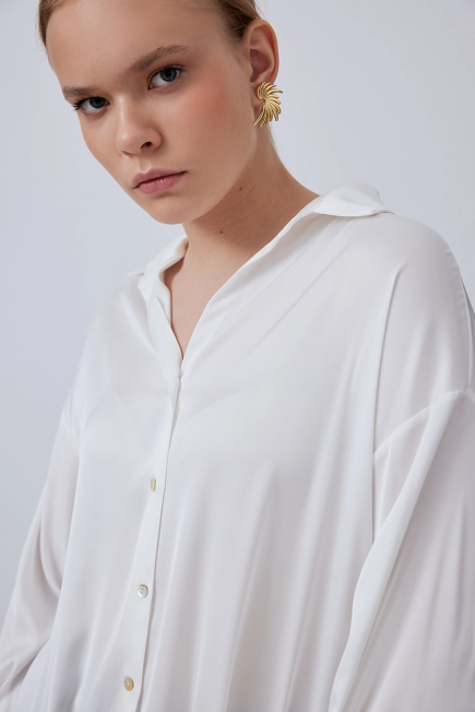 Relaxed Fit Satin Shirt - Ecru Ecru