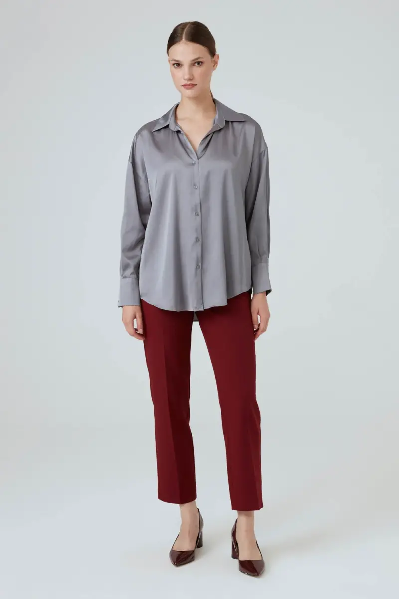 Relaxed Fit Satin Shirt - Gray - 2