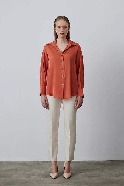 Relaxed Fit Satin Shirt - Orange Oranj