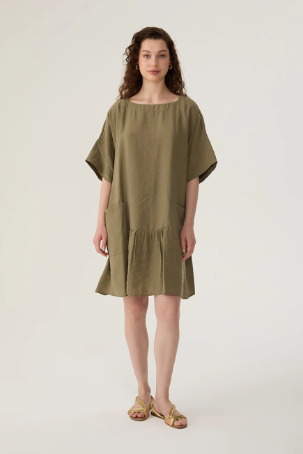 Relaxed Fit Short Sleeve Short Dress - Khaki Khaki