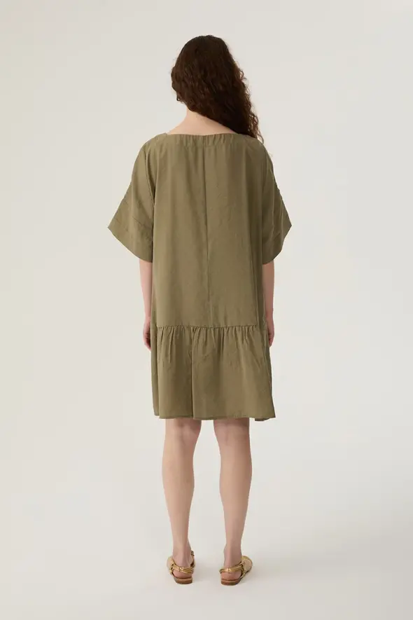 Relaxed Fit Short Sleeve Short Dress - Khaki - 5