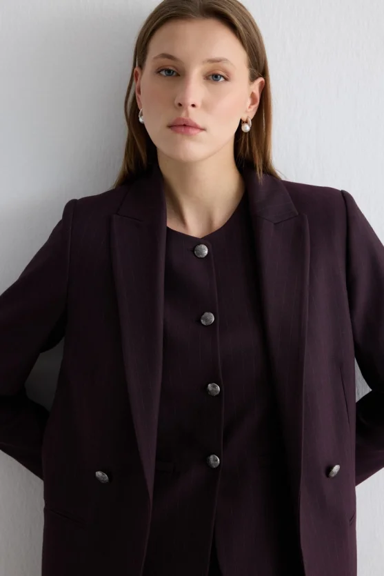Relaxed Fit Striped Blazer Jacket Plum - Gusto