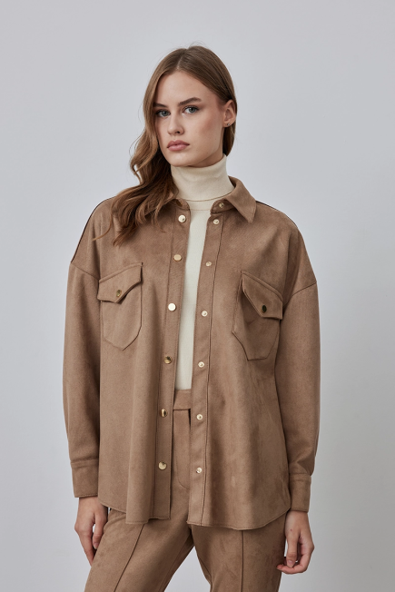 Relaxed Fit Suede Shirt - Beige Beige