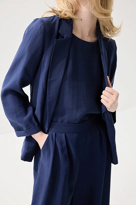Relaxed Fit Tencel Blazer - Navy Blue - 3