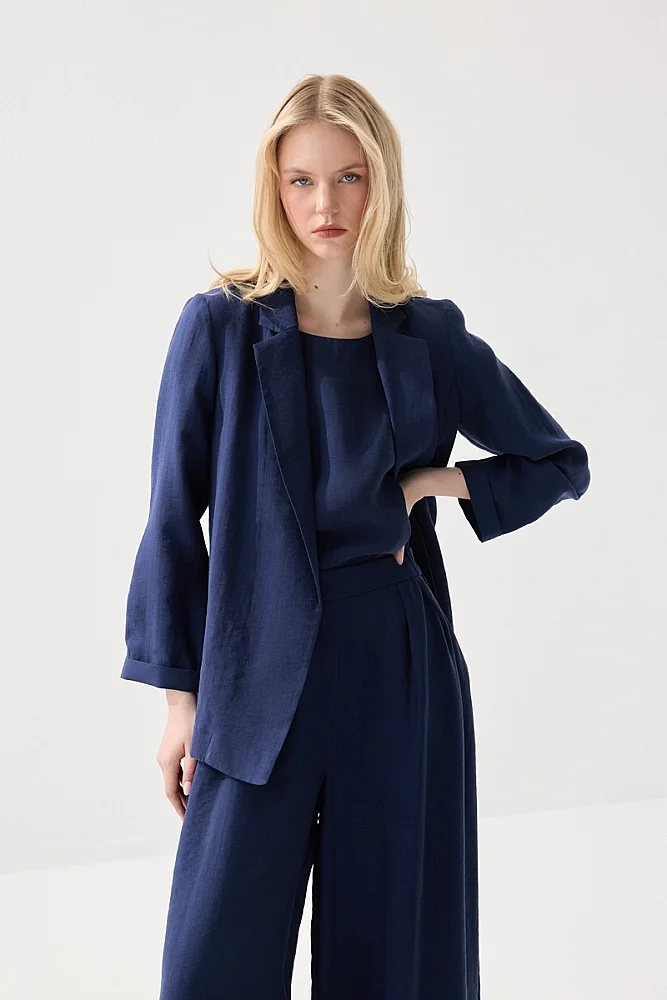 Relaxed Fit Tencel Blazer - Navy Blue - Gusto