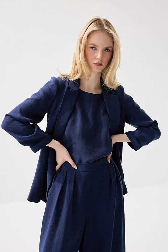 Relaxed Fit Tencel Blazer - Navy Blue - 4