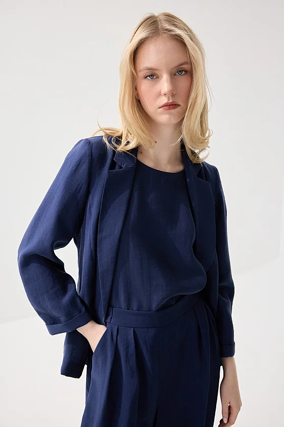 Relaxed Fit Tencel Blazer - Navy Blue - Gusto