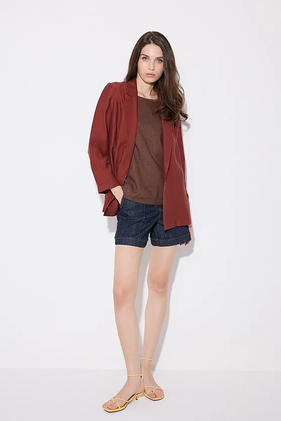 Relaxed Fit Tencel Jacket - Brick - 5