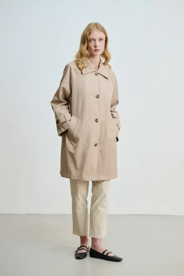 Relaxed Fit Trenchcoat - Beige - 1