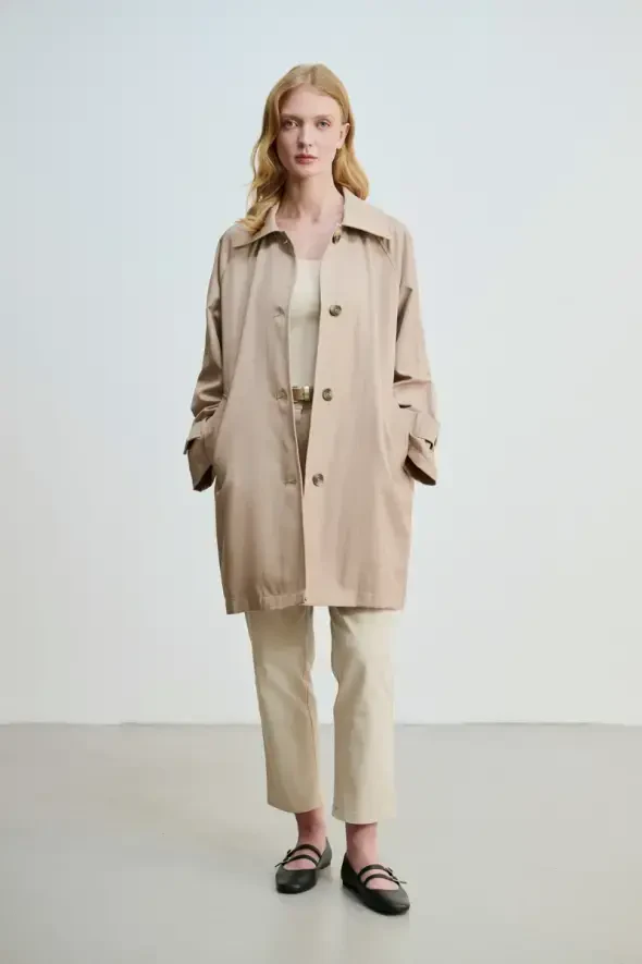Relaxed Fit Trenchcoat - Beige - 3