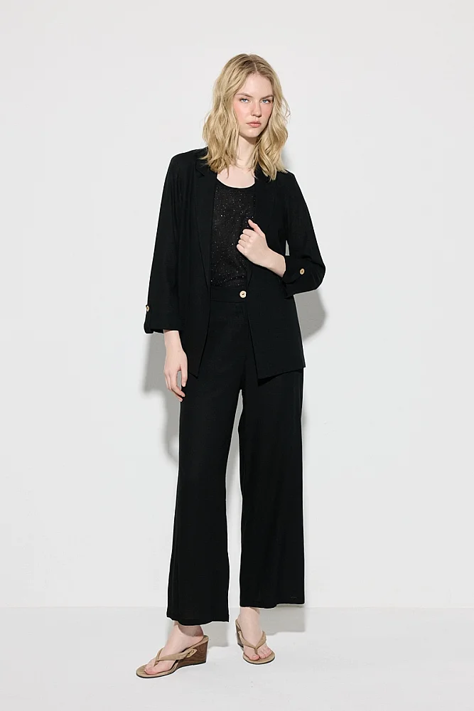 Relaxed Fit Unlined Viscose Linen Jacket - Black