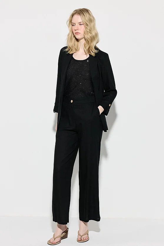 Relaxed Fit Unlined Viscose Linen Jacket - Black - Gusto