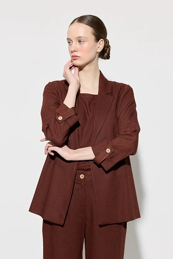 Relaxed Fit Unlined Viscose Linen Jacket - Brick Red - 2
