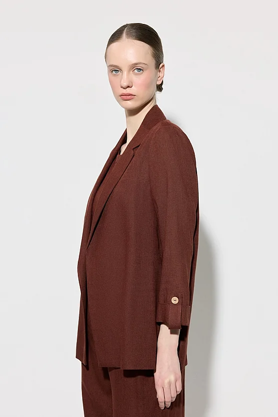 Relaxed Fit Unlined Viscose Linen Jacket - Brick Red - Gusto
