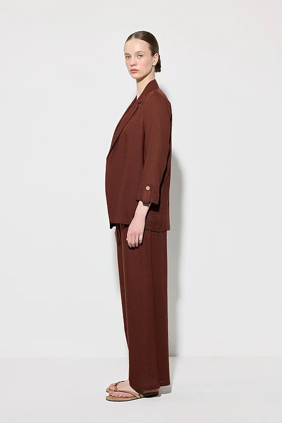 Relaxed Fit Unlined Viscose Linen Jacket - Brick Red - 6