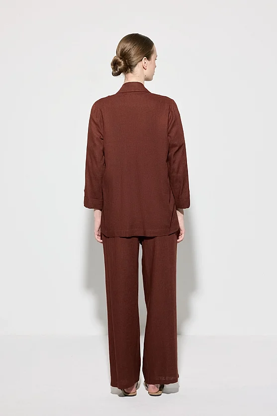 Relaxed Fit Unlined Viscose Linen Jacket - Brick Red - 8