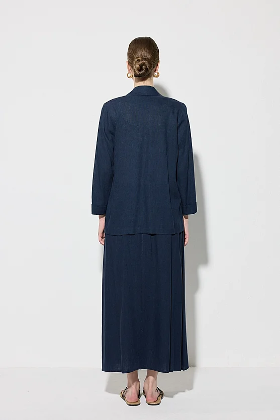 Relaxed Fit Unlined Viscose Linen Jacket - Navy Blue - 5