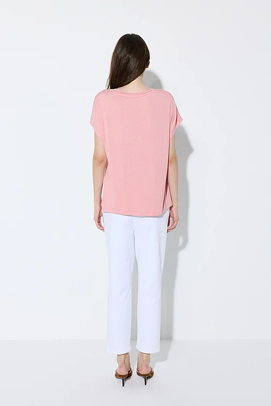 Relaxed Fit V-Neck Bamboo T-Shirt - Pink - Gusto