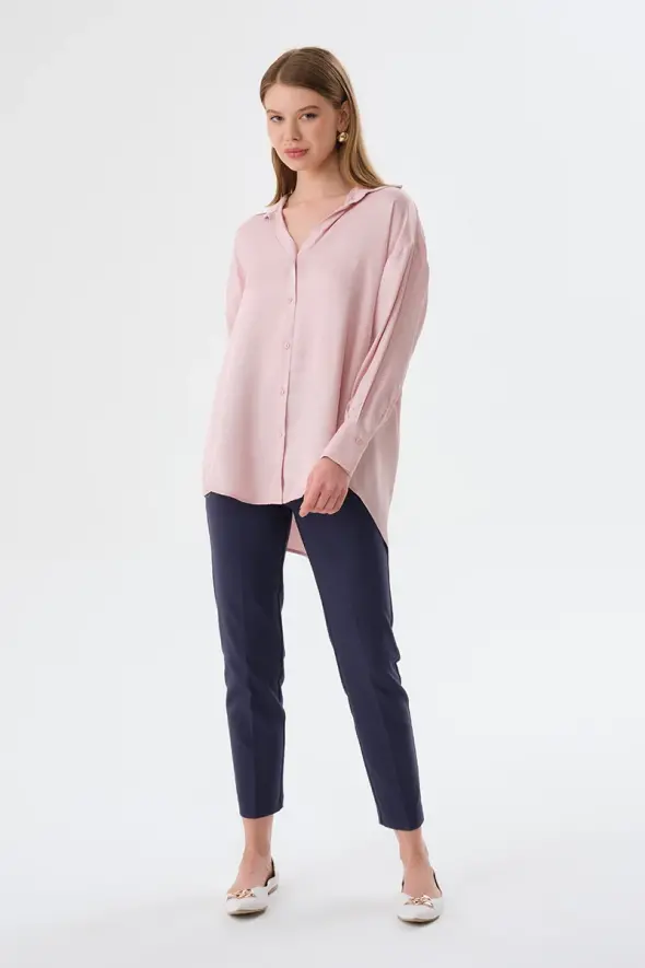 Relaxed Fit Viscose Satin Shirt - Dusty Pink - 2