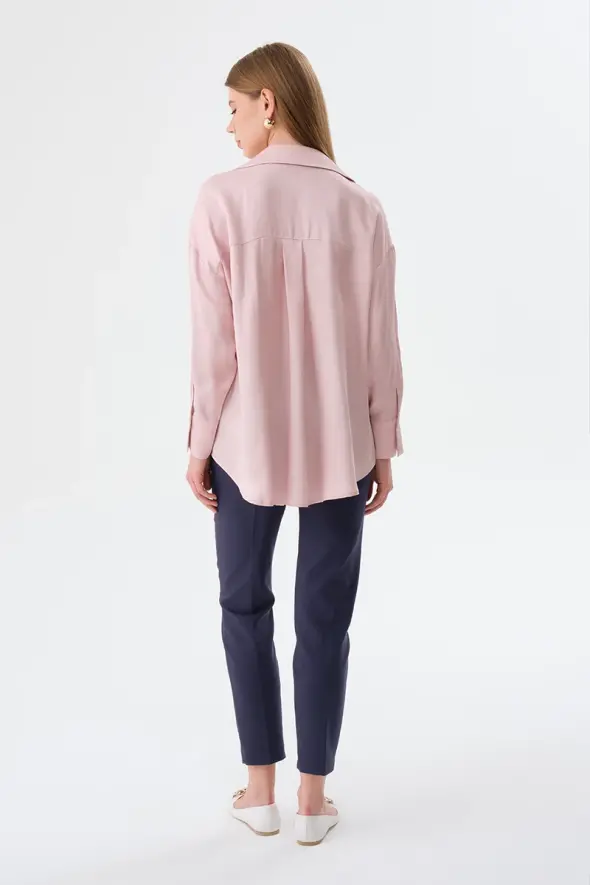 Relaxed Fit Viscose Satin Shirt - Dusty Pink - 4