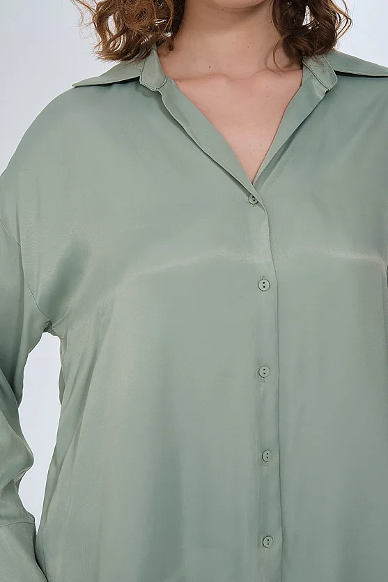 Relaxed Fit Viscose Satin Shirt - Mint - Gusto