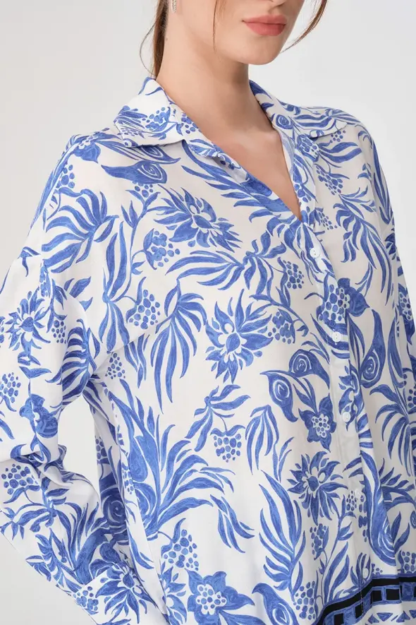 Relaxed Fit Viscose Shirt - Blue - 3