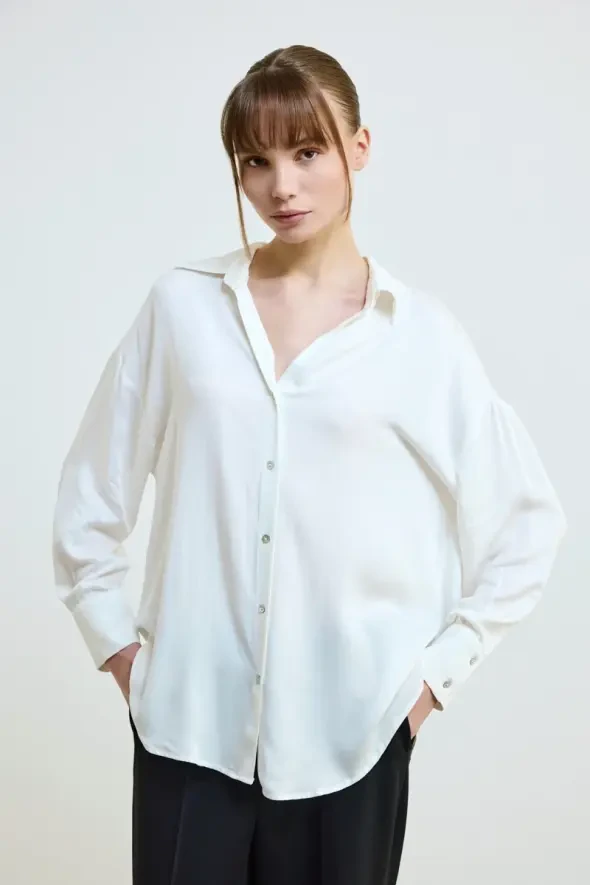 Relaxed Fit Viscose Shirt - White - 1