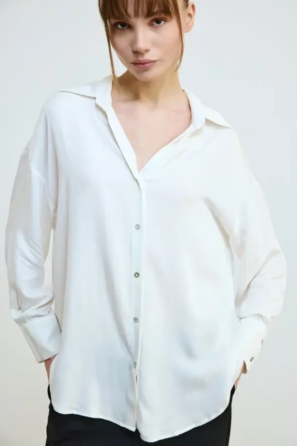 Relaxed Fit Viscose Shirt - White - 3