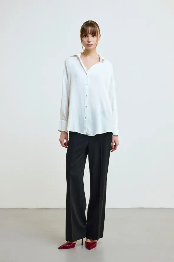 Relaxed Fit Viscose Shirt - White - 2
