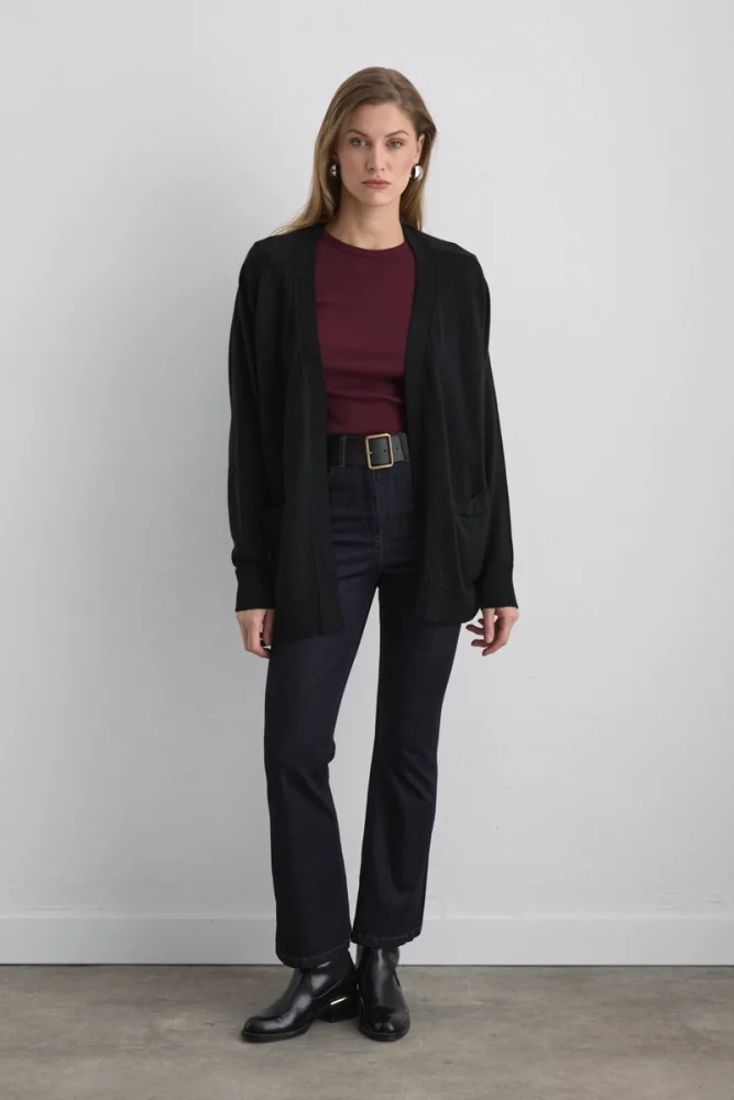 Relaxed-Fit Wool Knit Cardigan - Black