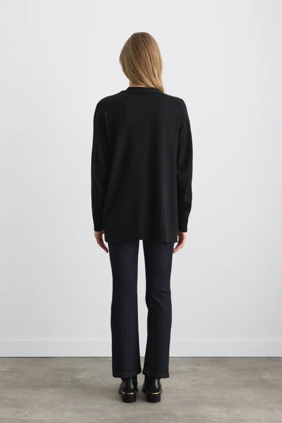 Relaxed Fit Wool Knit Cardigan Black - Gusto