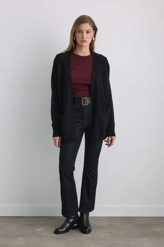 Relaxed Fit Wool Knit Cardigan Black - 1