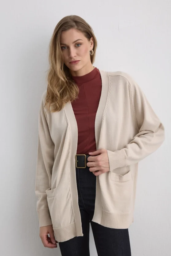 Relaxed Fit Wool Knit Cardigan Stone - 1