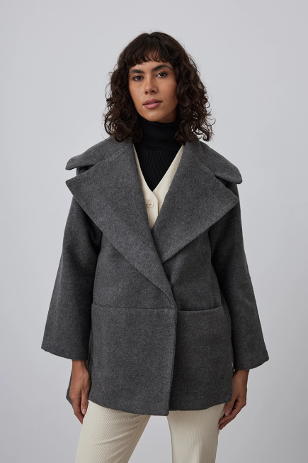 Relaxed Fit Woolen Coat - Gray Gray