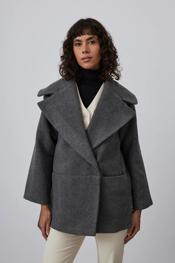 Relaxed Fit Woolen Coat - Gray - 1