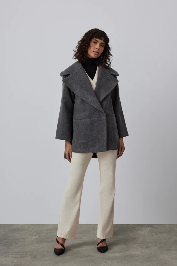 Relaxed Fit Woolen Coat - Gray - 2