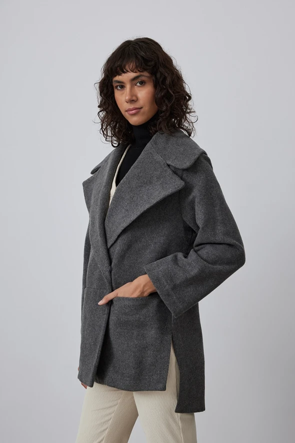 Relaxed Fit Woolen Coat - Gray - 3