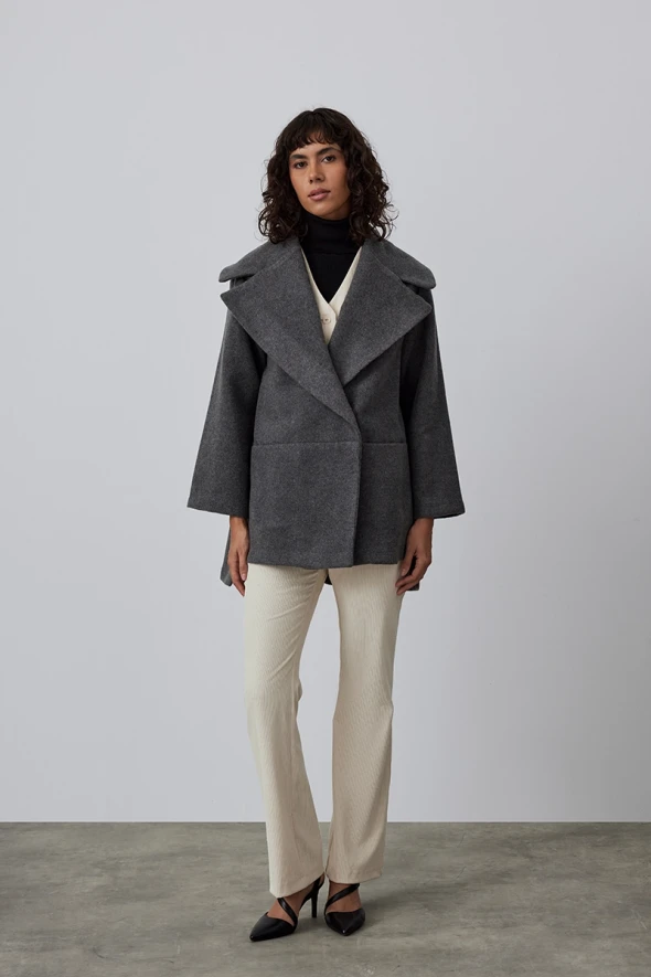 Relaxed Fit Woolen Coat - Gray - 4