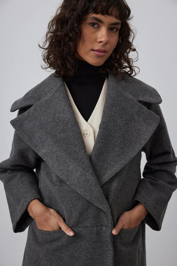 Relaxed Fit Woolen Coat - Gray - 5