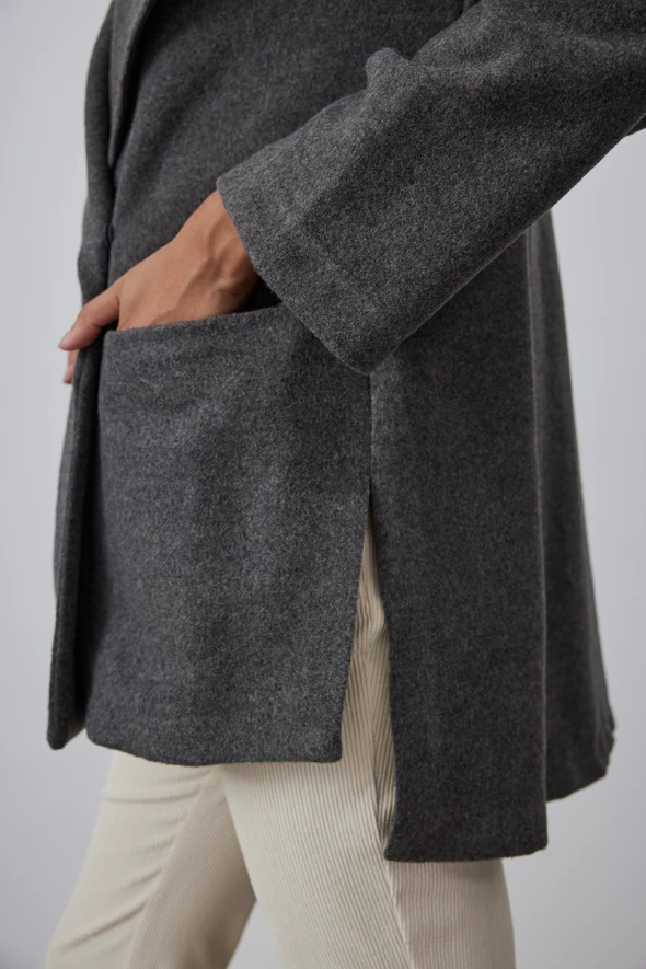 Relaxed Fit Woolen Coat - Gray - 6