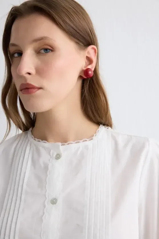 Ribbed Cotton Shirt - White - Gusto