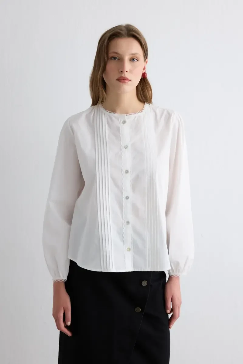 Ribbed Cotton Shirt - White - Gusto