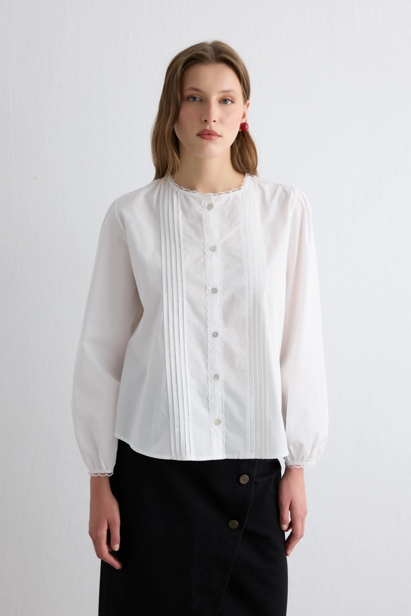 Ribbed Cotton Shirt White - Gusto