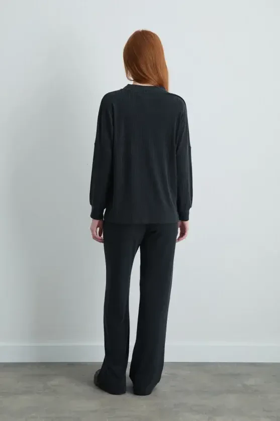 Ribbed Modal Knit Cardigan - Gray - 4