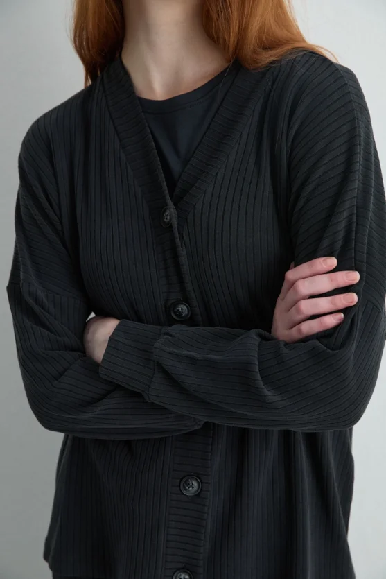 Ribbed Modal Knit Cardigan Gray - 3