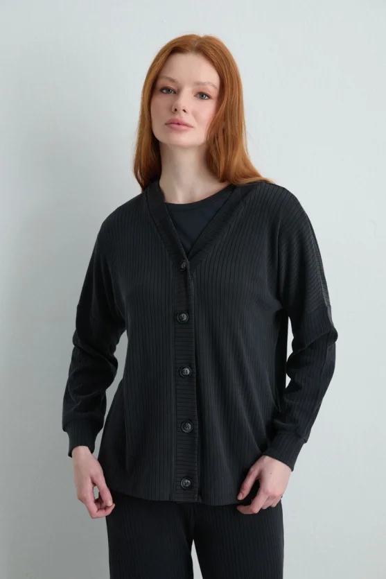 Ribbed Modal Knit Cardigan Gray - 2